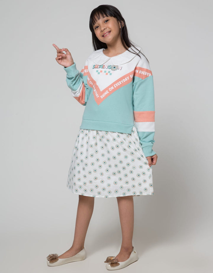 Nevada Long Sleeve Midi Dress Kombinasi Rok Woven Fullprint Flower