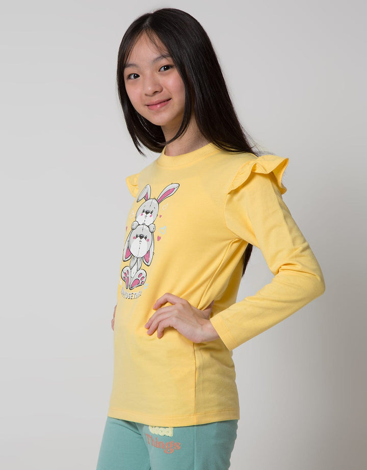 Aero Long Sleeve Bunny Shoulder Ruffle T-Shirt