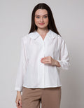 Details Long Sleeve Blouse Front Placket And Rounded Edge Collar