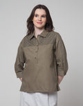 Details Long Sleeve Shirt With Eyelet Fabric At Front Yoke