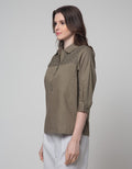 Details Long Sleeve Shirt With Eyelet Fabric At Front Yoke