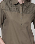 Details Long Sleeve Shirt With Eyelet Fabric At Front Yoke