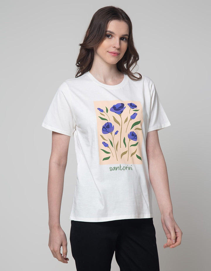 Details Flower Text Print Women's T-shirt