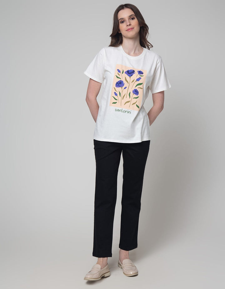Details Flower Text Print Women's T-shirt