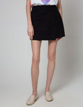 Details Short Pants Black Skort With Front Button