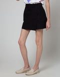 Details Short Pants Black Skort With Front Button