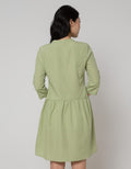 Details Midi Dress With 7/8 Sleeves And Half Moon Frill At Waist