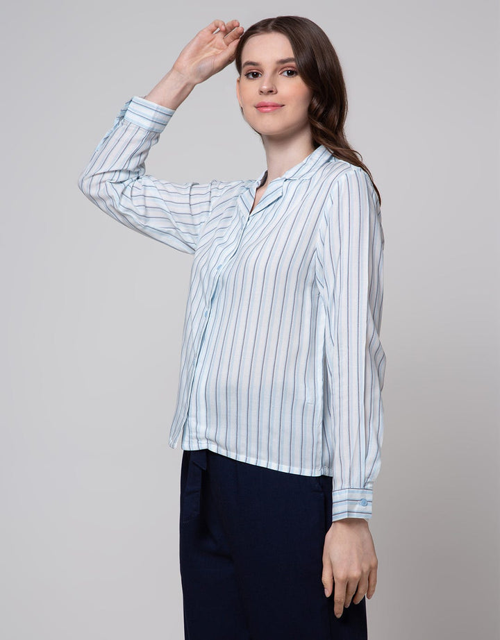 Details Long Sleeve Shirt With Stripes Print