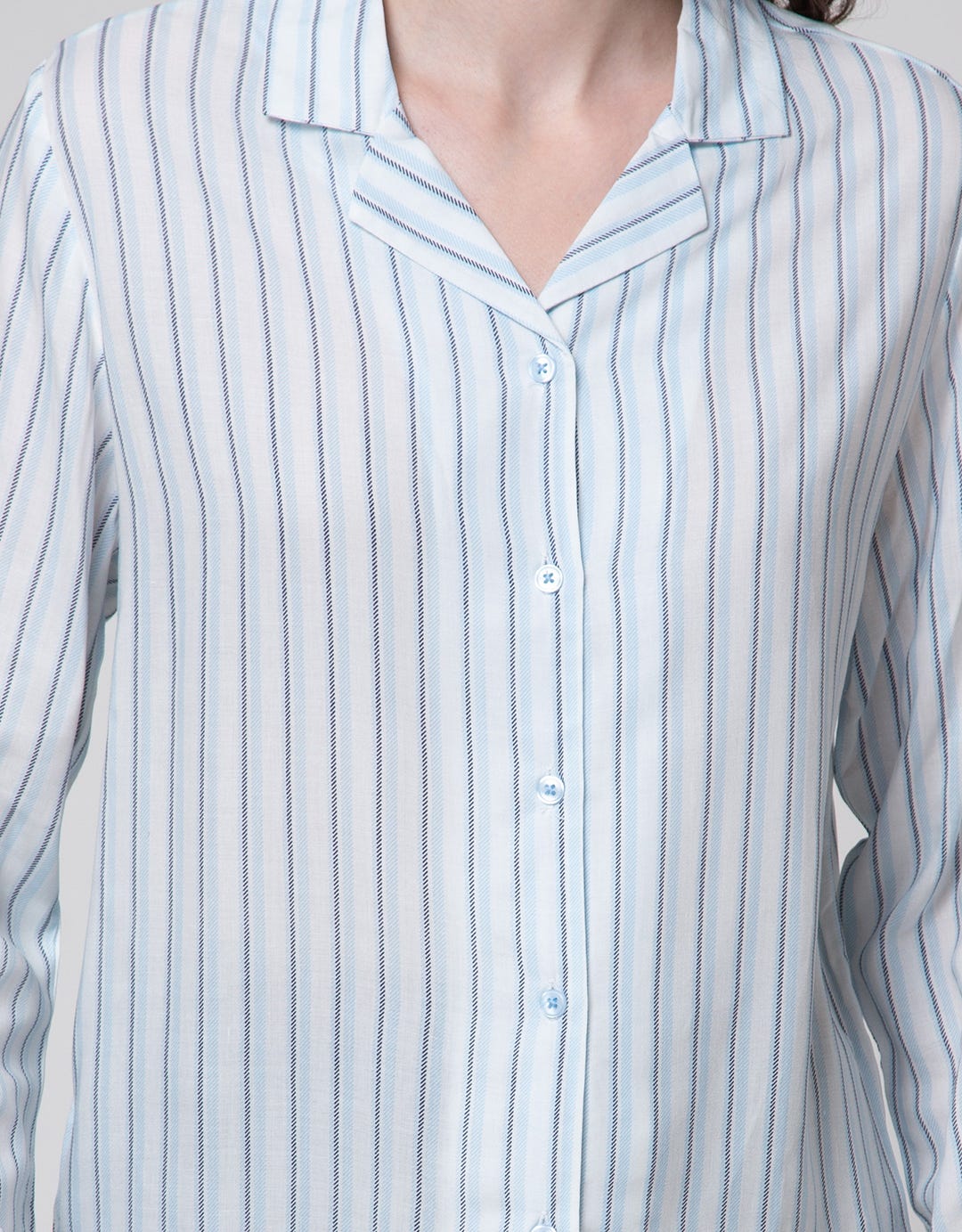 Details Long Sleeve Shirt With Stripes Print