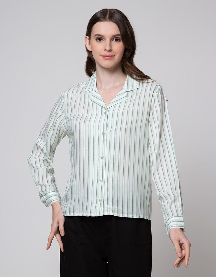 Details Long Sleeve Shirt With Stripes Print