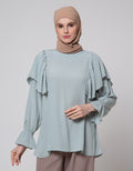 Annisa Long Sleeve Blouse With Ruffles On Shoulder With Detail On Hand