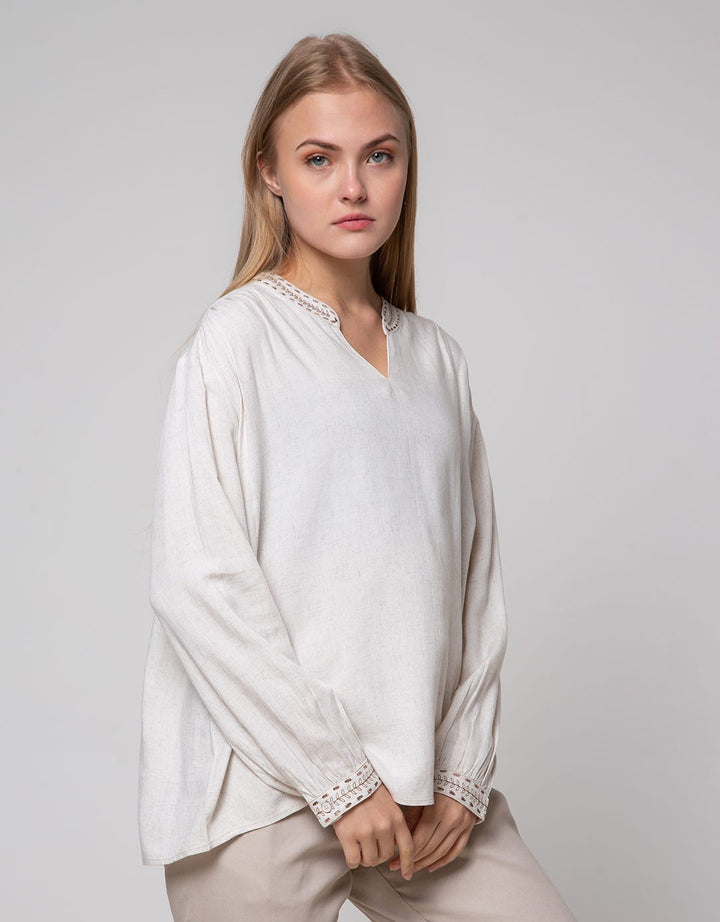 Connexion Long Sleeve Blouse Cotton Bulukuda Embro Manset