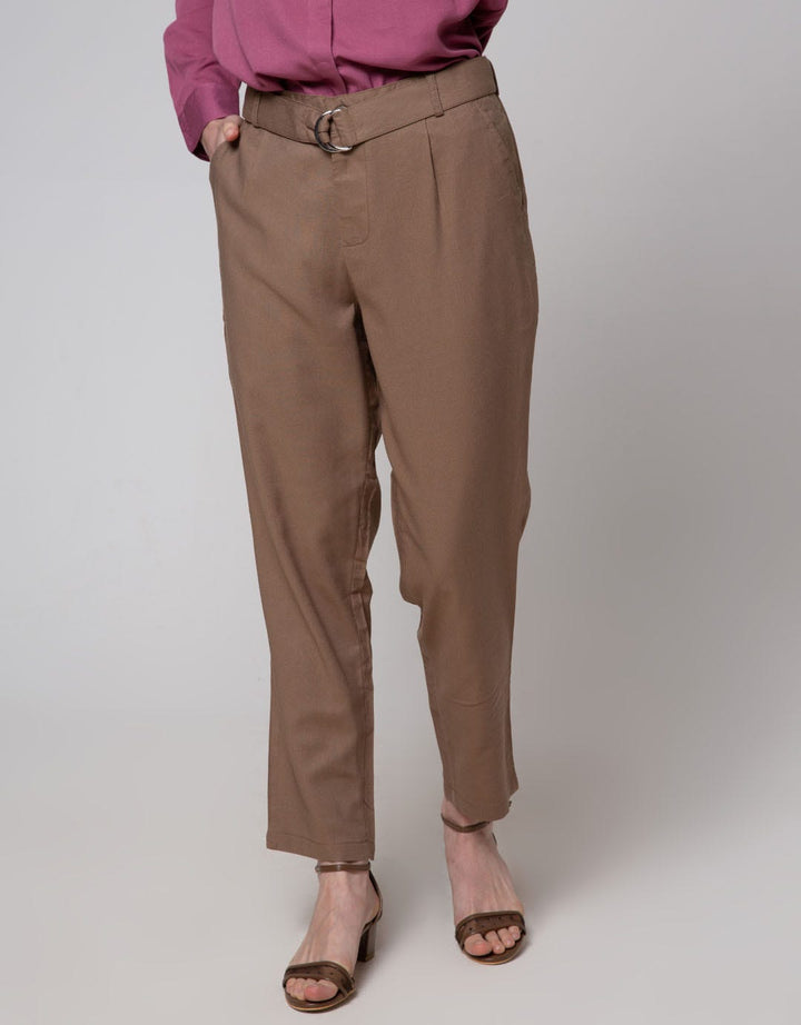Geela Belt Straight Pants Dark Khaki
