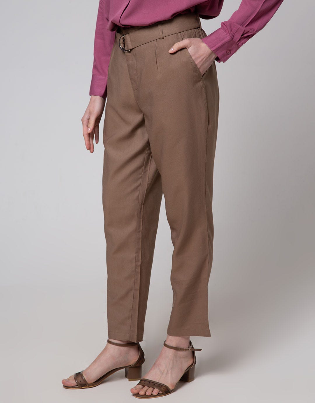 Geela Belt Straight Pants Dark Khaki
