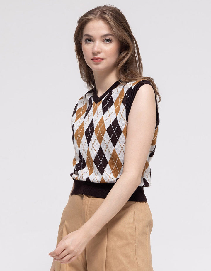 Nevada Argyle Pattern Vest Wanita