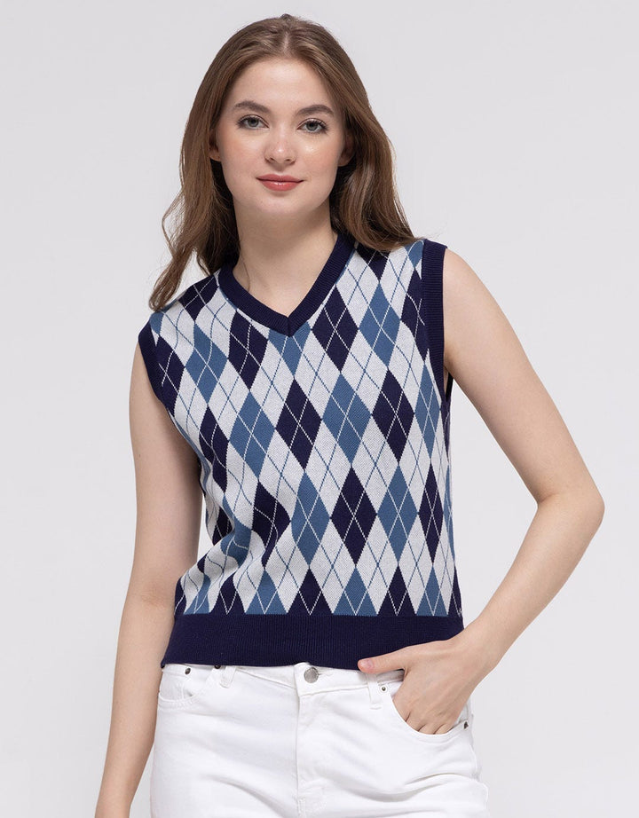Nevada Argyle Pattern Vest Wanita