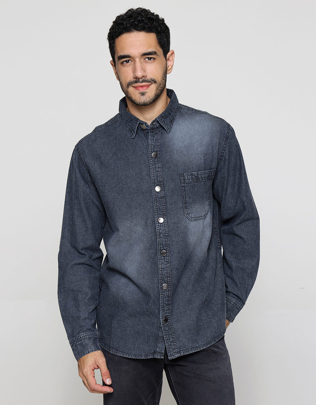 Nevada Denim Washing Regular Kemeja Lengan Panjang Pria