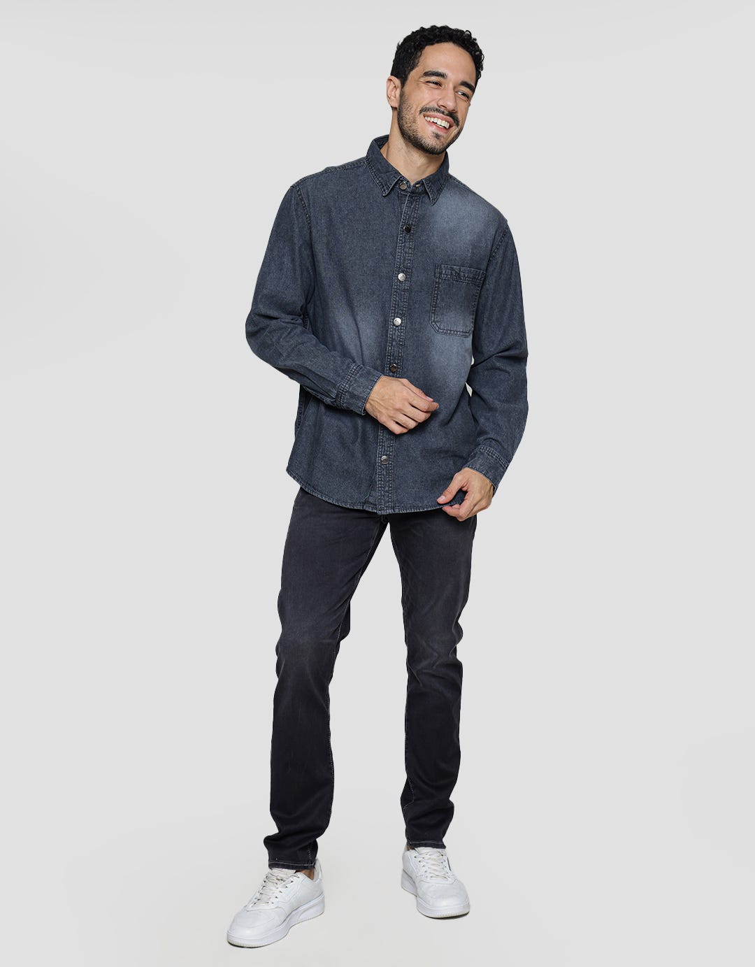 Nevada Denim Washing Regular Kemeja Lengan Panjang Pria