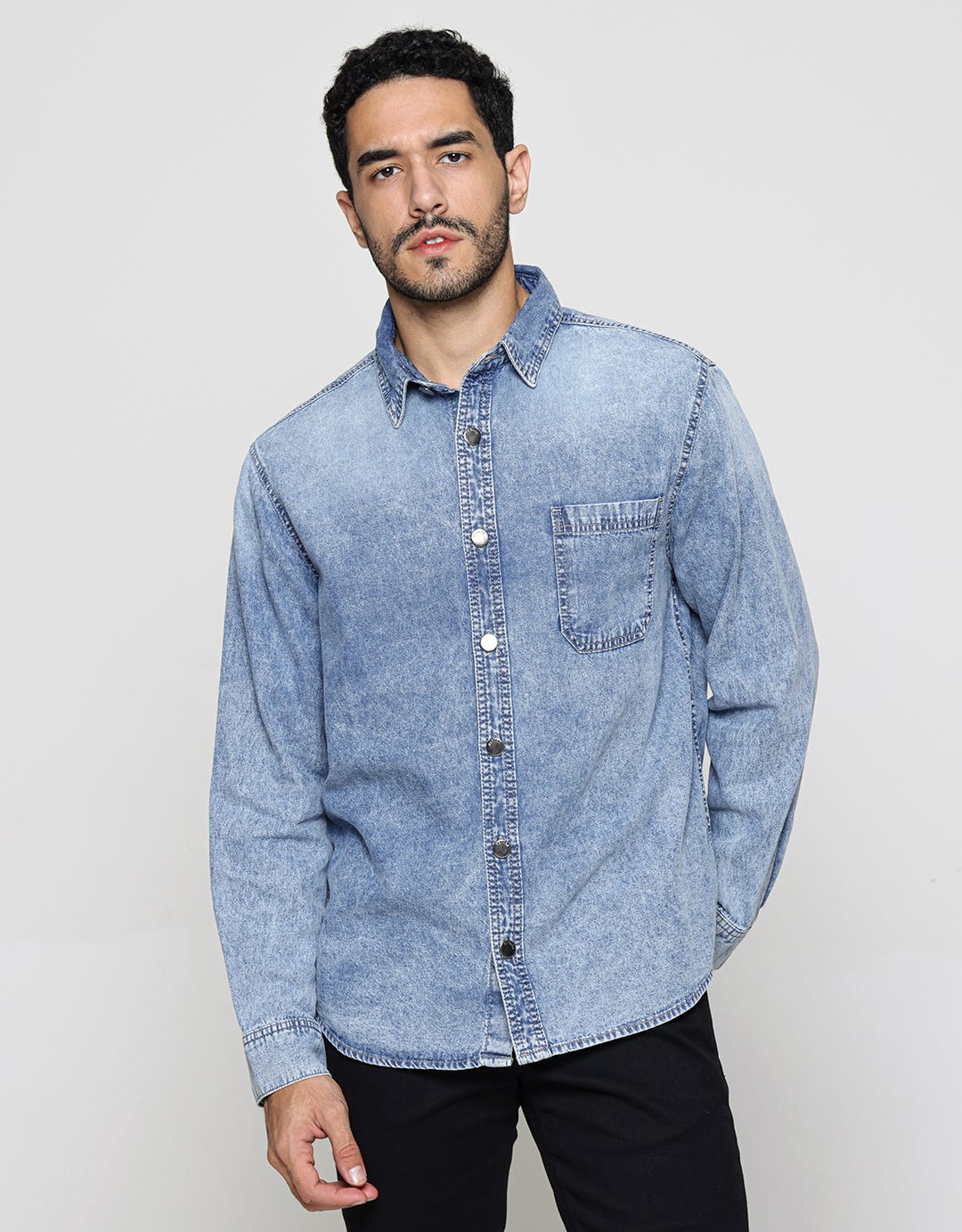 Nevada Denim Washing Regular Kemeja Lengan Panjang Pria