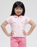 Little M Short Sleeve T-Shirt Zipper Collar Two Pockets