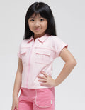 Little M Short Sleeve T-Shirt Zipper Collar Two Pockets