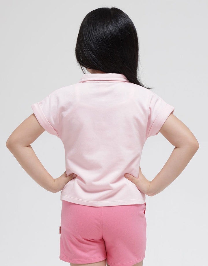 Little M Short Sleeve T-Shirt Zipper Collar Two Pockets