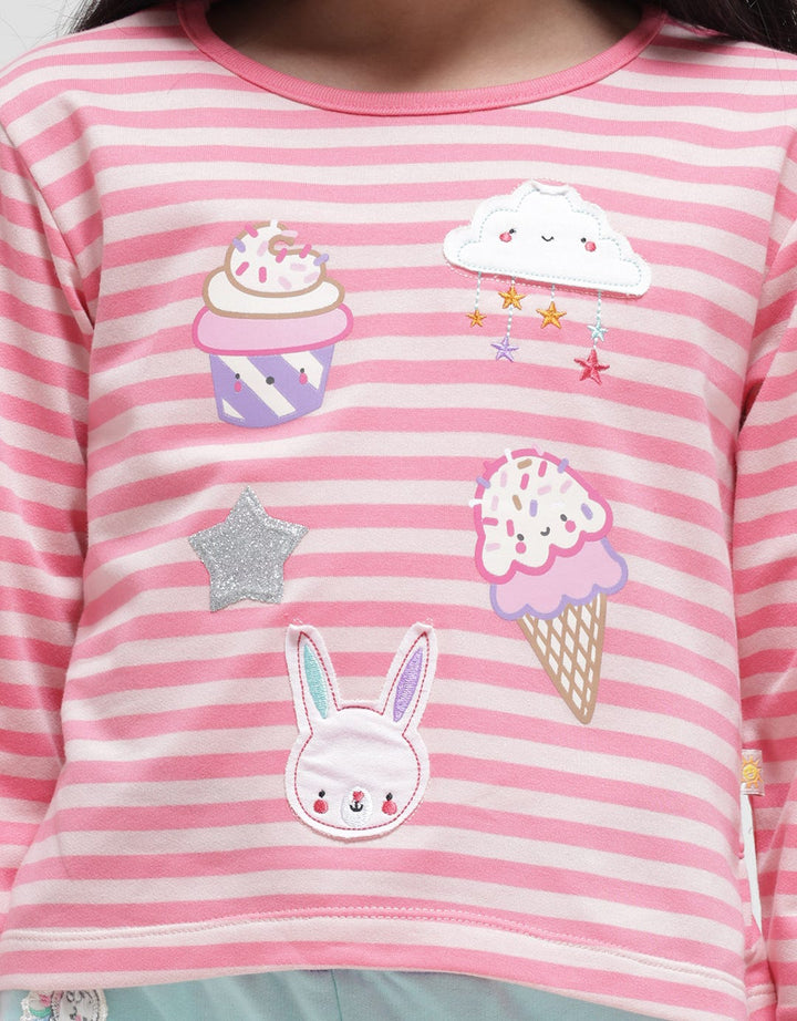Little M Long Sleeve T-Shirt Salur Aplikasi Ice Cream Bunny