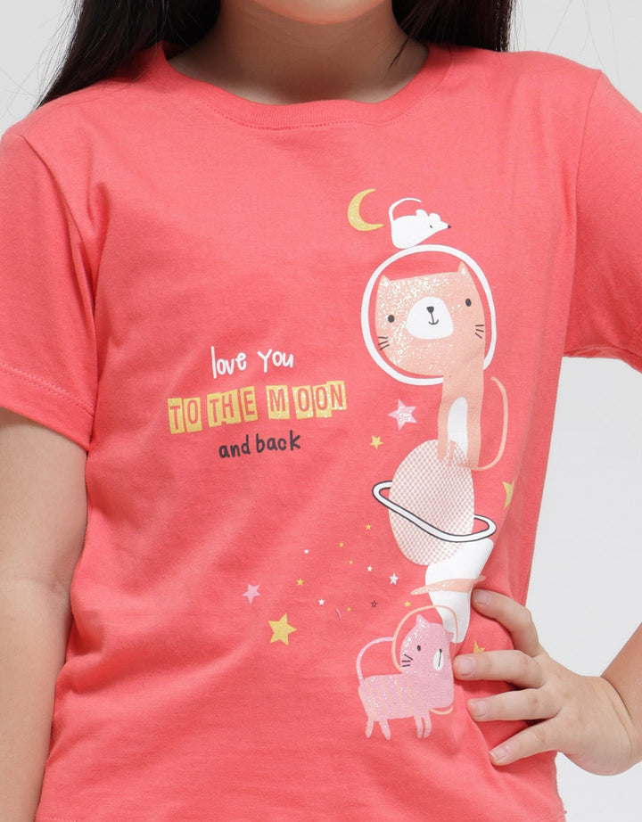Little M Space Cat Kaos Anak Perempuan