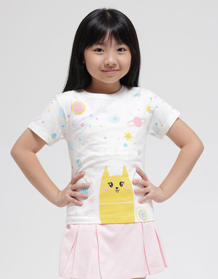 Little M Full Print Cat Kaos Anak Perempuan