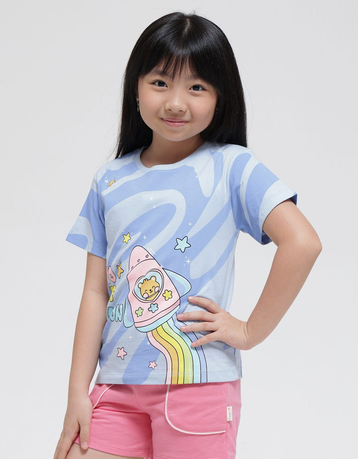 Little M Print Rocket Kaos Anak Perempuan