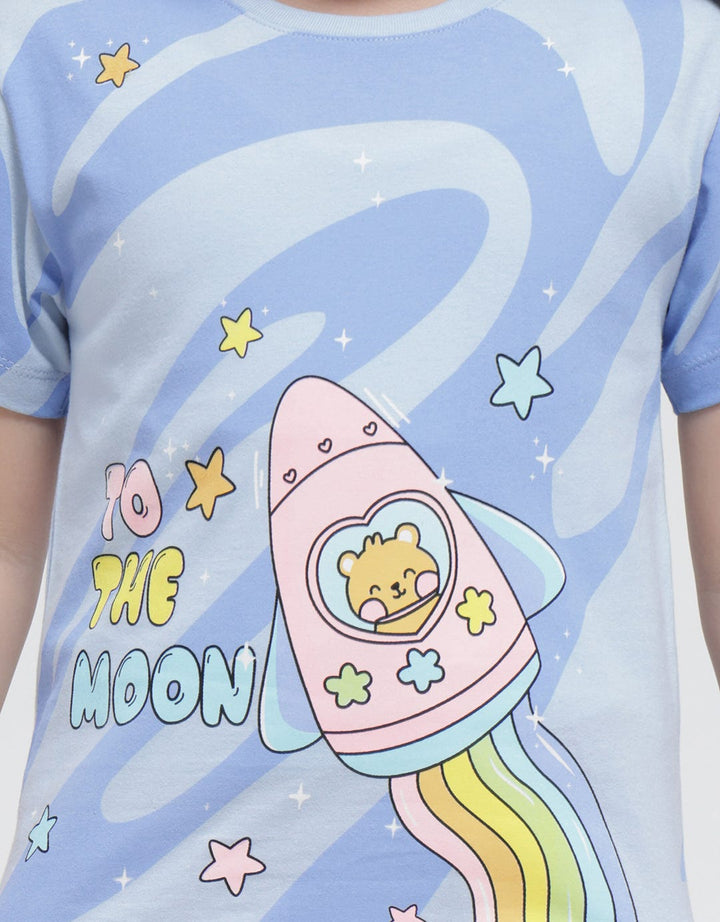 Little M Print Rocket Kaos Anak Perempuan