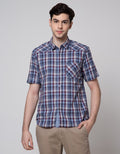 Watchout Jeans Plaid Short Kemeja Pria
