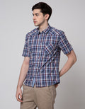 Watchout Jeans Plaid Short Kemeja Pria
