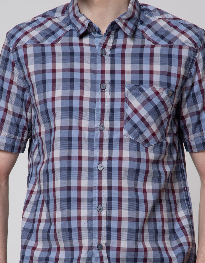 Watchout Jeans Plaid Short Kemeja Pria