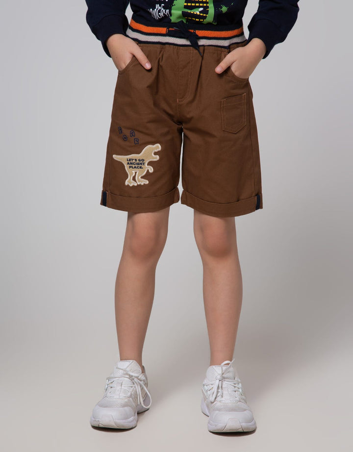 Little M Short Pants Woven Rib Dino Bordir