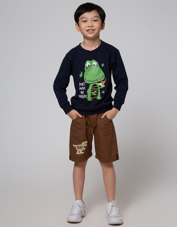 Little M Short Pants Woven Rib Dino Bordir