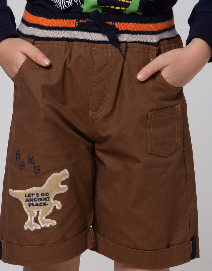 Little M Short Pants Woven Rib Dino Bordir