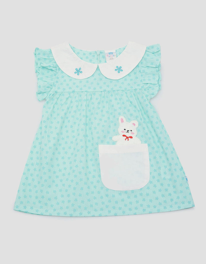 Pipiniko Short Sleeve Midi Dress Print Flower With Pocket