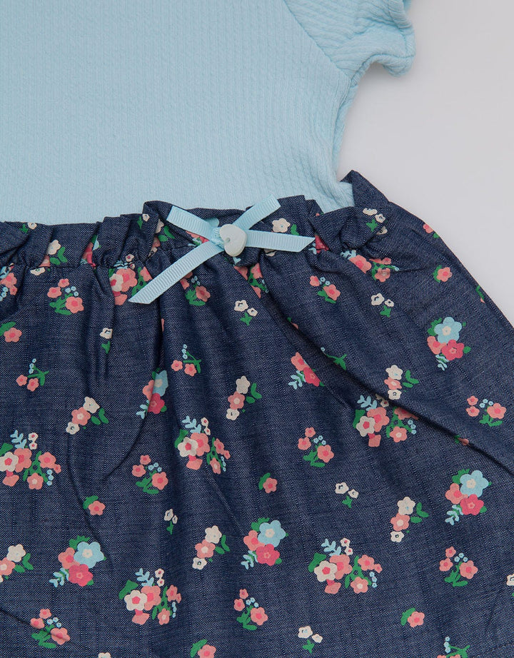 Pipiniko Chambray Combi Flower Dress Anak Perempuan