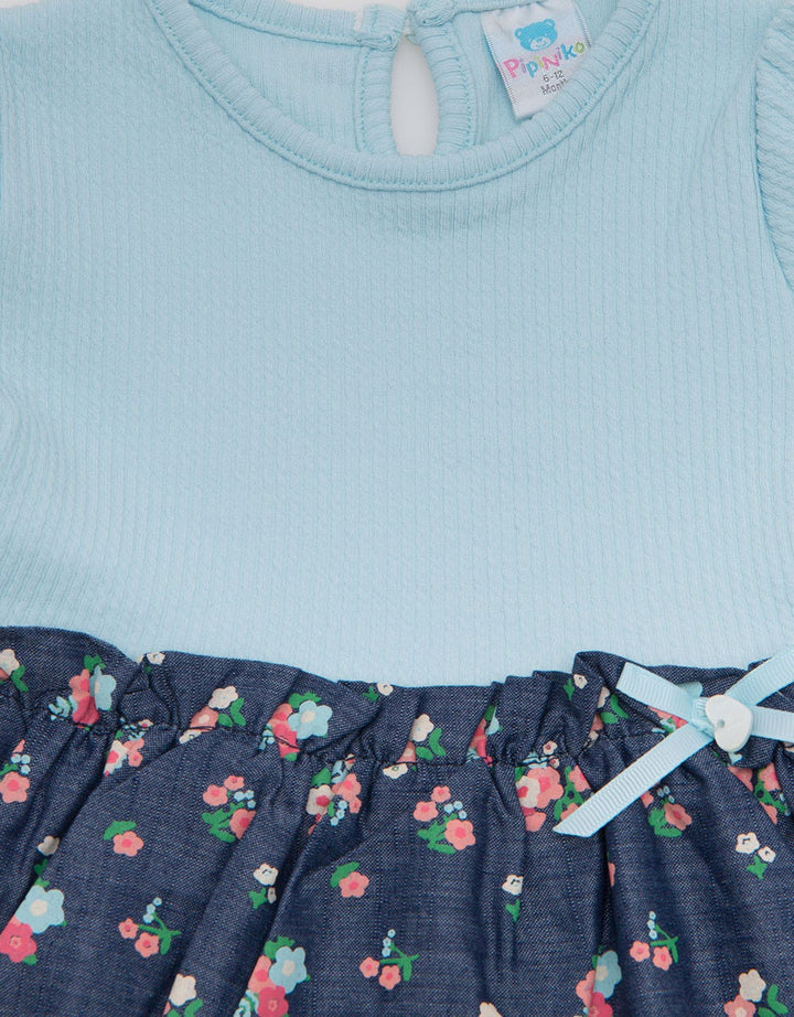 Pipiniko Chambray Combi Flower Dress Anak Perempuan