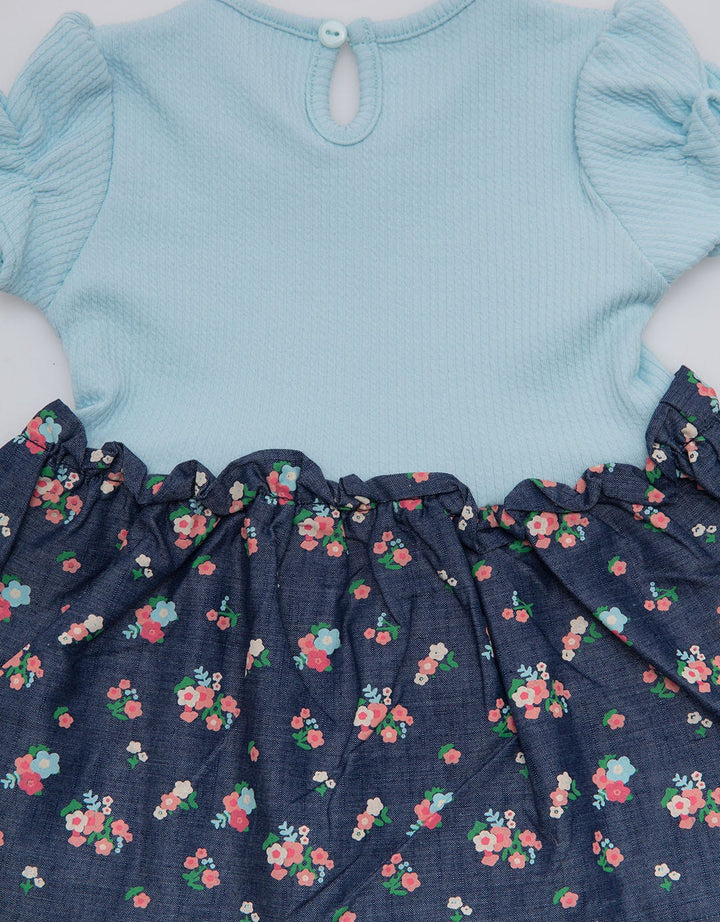 Pipiniko Chambray Combi Flower Dress Anak Perempuan