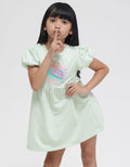 Little M Short Sleeve Midi Dress Balon Sleeves Turtle Ocean
