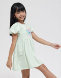Little M Short Sleeve Midi Dress Balon Sleeves Turtle Ocean