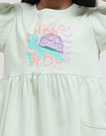 Little M Short Sleeve Midi Dress Balon Sleeves Turtle Ocean