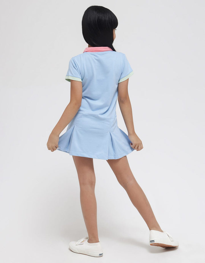 Little M Short Sleeve Midi Dress Collar Application Ocean Bag