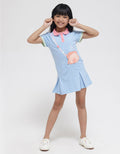 Little M Short Sleeve Midi Dress Collar Application Ocean Bag