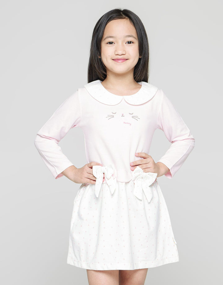 Little M Long Sleeve Midi Dress Kerah Print Polkadot Pita