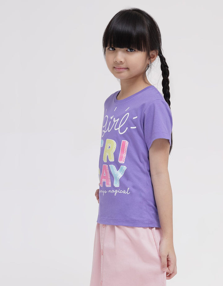 Little M Short Sleeve T-Shirt Print Happy Girl Friday Happy