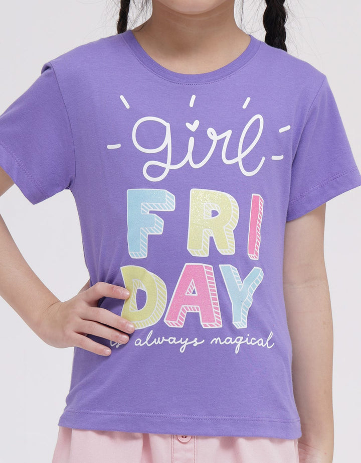 Little M Short Sleeve T-Shirt Print Happy Girl Friday Happy