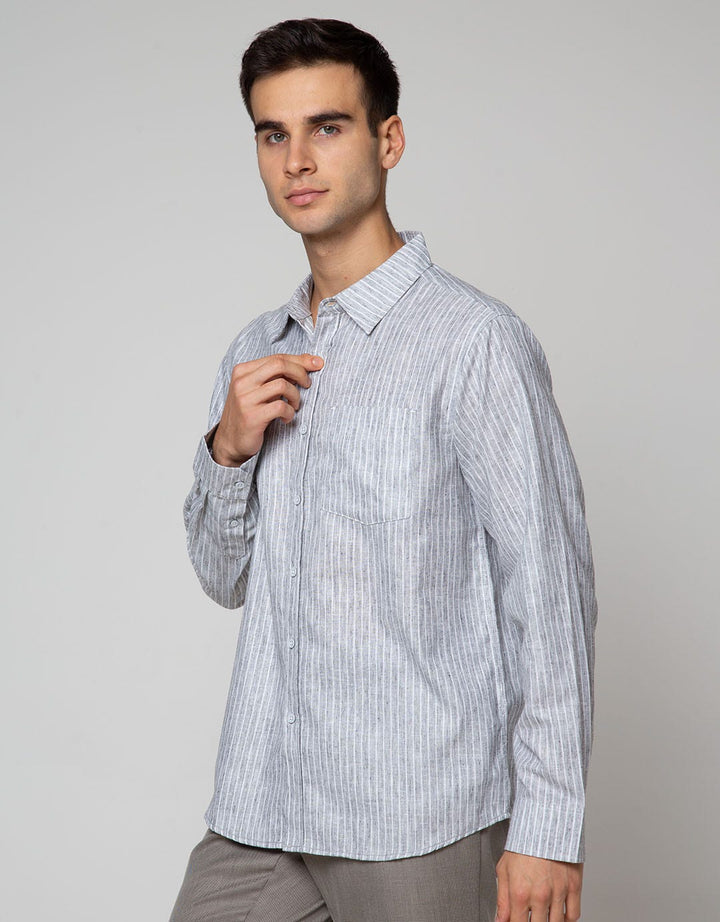 Details Long Sleeve Shirt Stripe Linen Slub Slim Fit